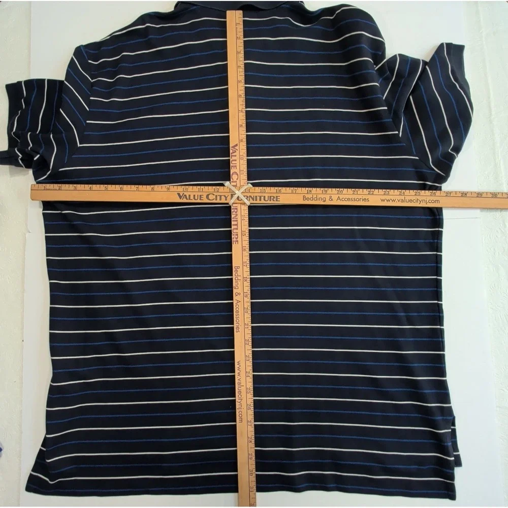 Vintage Ralph Lauren Polo Shirt Mens 2XL Navy Blue Striped Cotton Preppy XXL